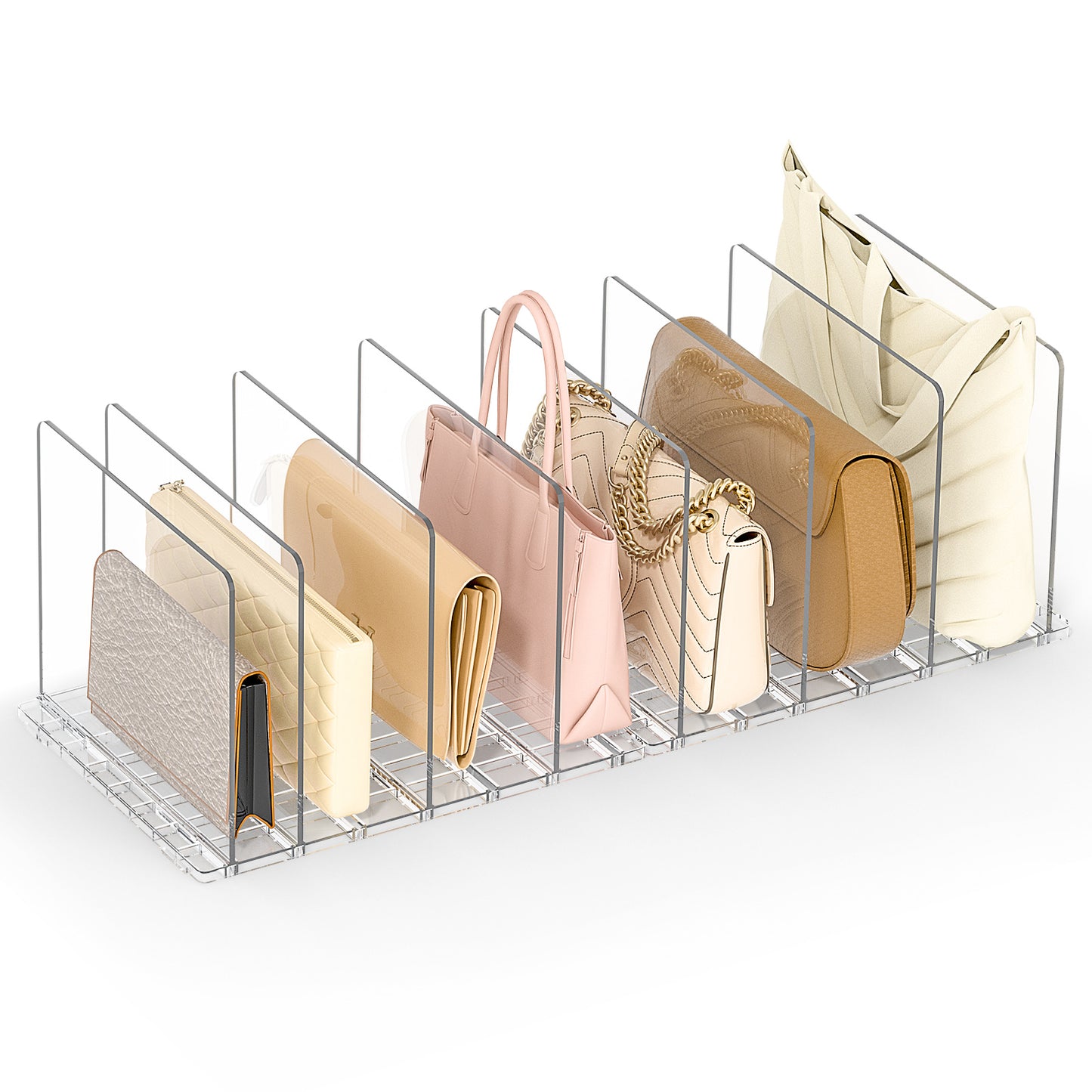 Bag Purse Organizer for Closet: 2-Pack Shelf Dividers Adjustable Acrylic Handbag Storage - Plastic Closet Organizers and Storage for Clutches - Keep Carteras & Pocketbook Upright