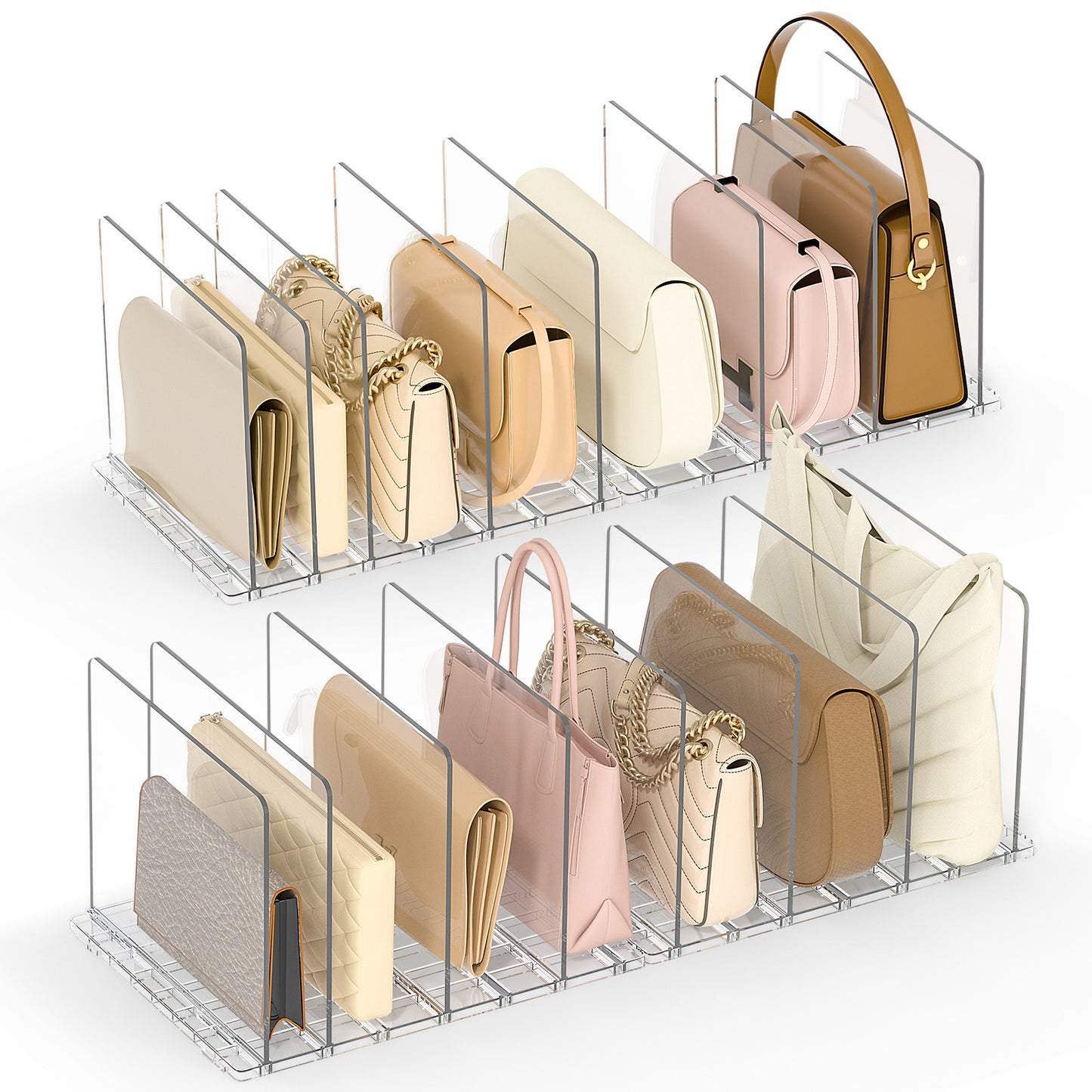 Bag Purse Organizer for Closet: 4-Pack Shelf Dividers Adjustable Acrylic Handbag Storage - Plastic Closet Organizers and Storage for Clutches - Keep Carteras & Pocketbook Upright