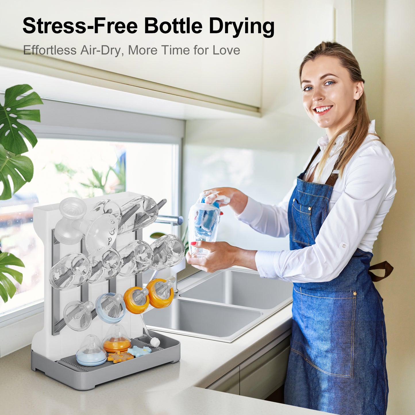 GoMaihe Baby Bottle Drying Rack: Space Saving Vertical Bottle Dryer Holder - Baby Accessories Storage Stand Organize Brushes Pacifiers on Countertop - BPA-Free - Gray