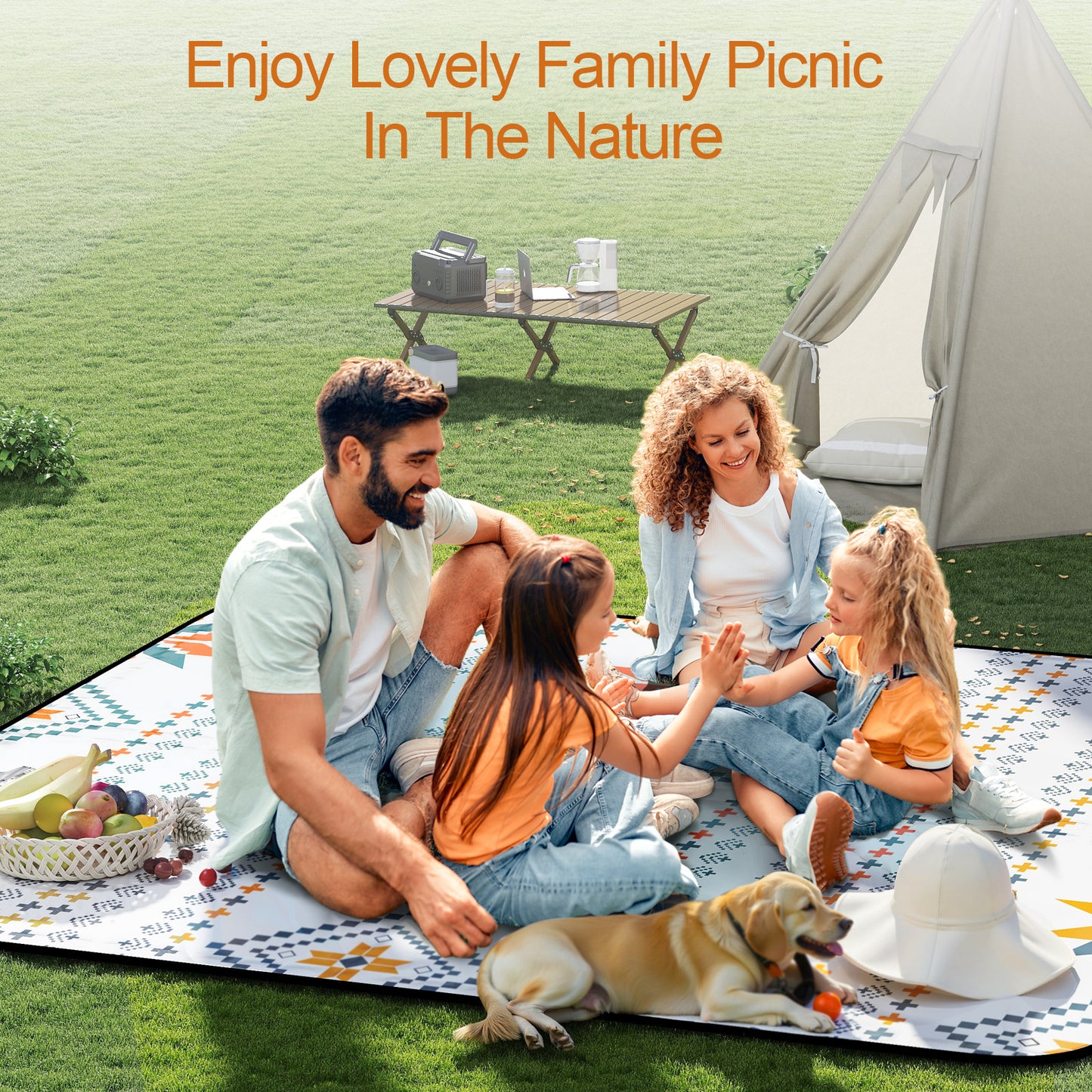 Waterproof Picnic Blanket 200 x 200 cm: machine washable picnic mat sand-free picnic tablecloth suitable for family picnic camping beach garden