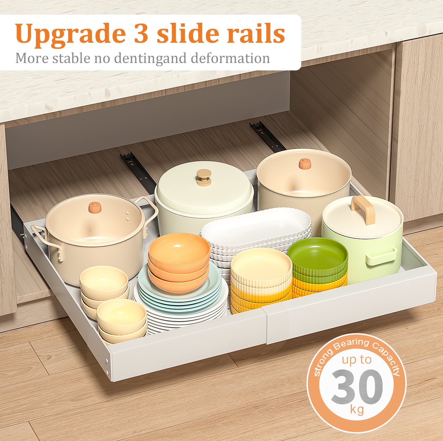 PNNP 2-Piece Telescopic Drawer Extendable Kitchen Drawer: Width Adjustable 32-53 cm with Self-Adhesive Pull-Out Rails No Drilling Required for Retrofitting and Organizing Cabinets | White