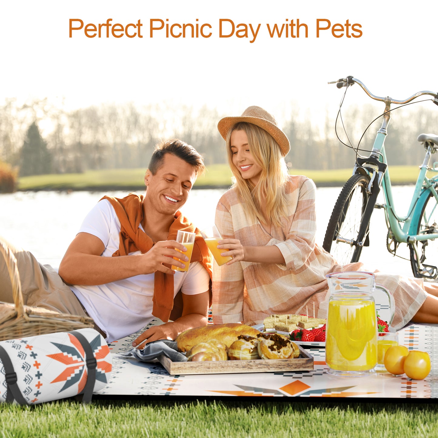Waterproof Picnic Blanket 200 x 200 cm: machine washable picnic mat sand-free picnic tablecloth suitable for family picnic camping beach garden