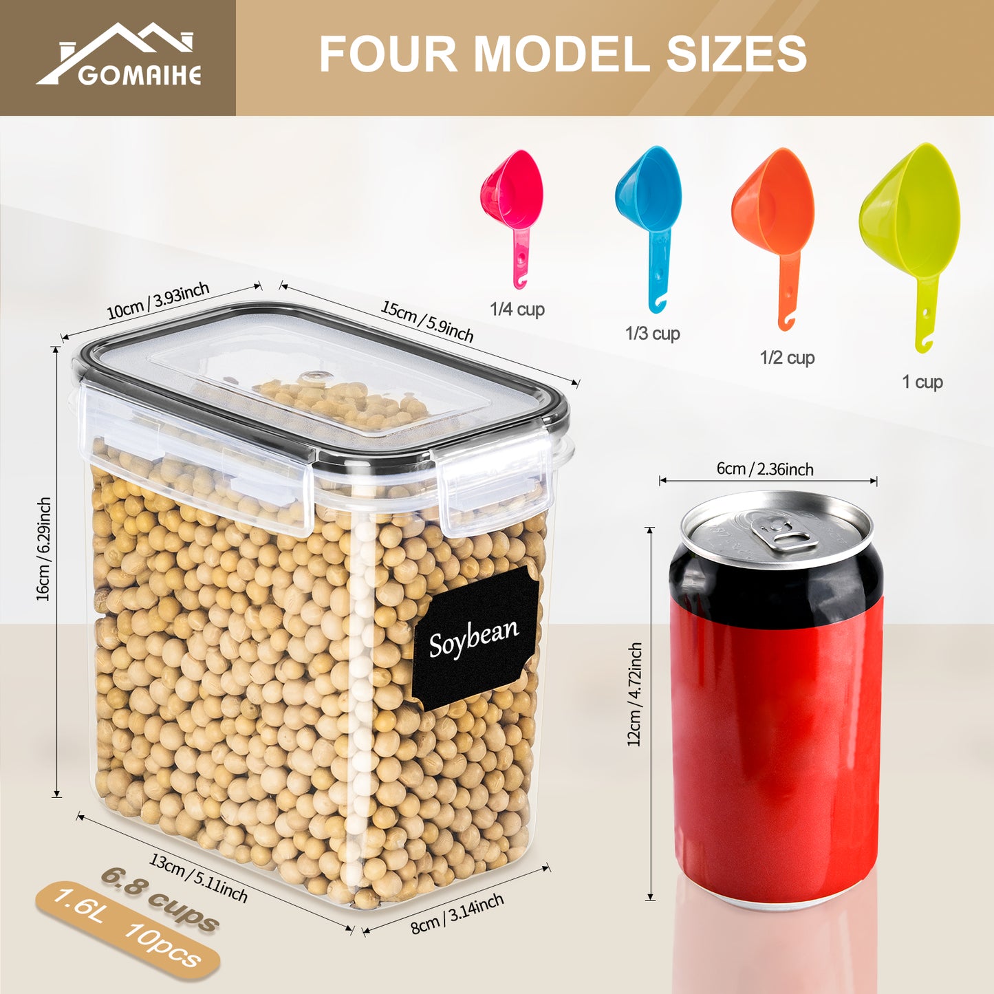 GoMaihe 1.6L Cereal Storage Containers Set of 10, Black