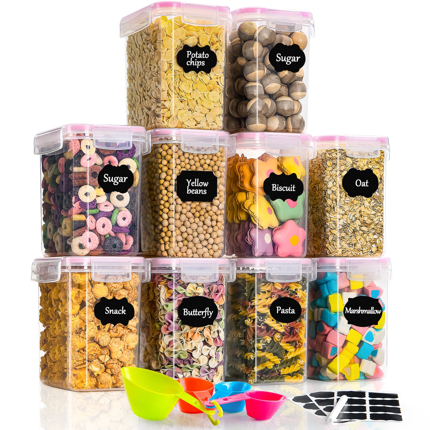 GoMaihe 1.6L Cereal Storage Containers Set of 10, pink