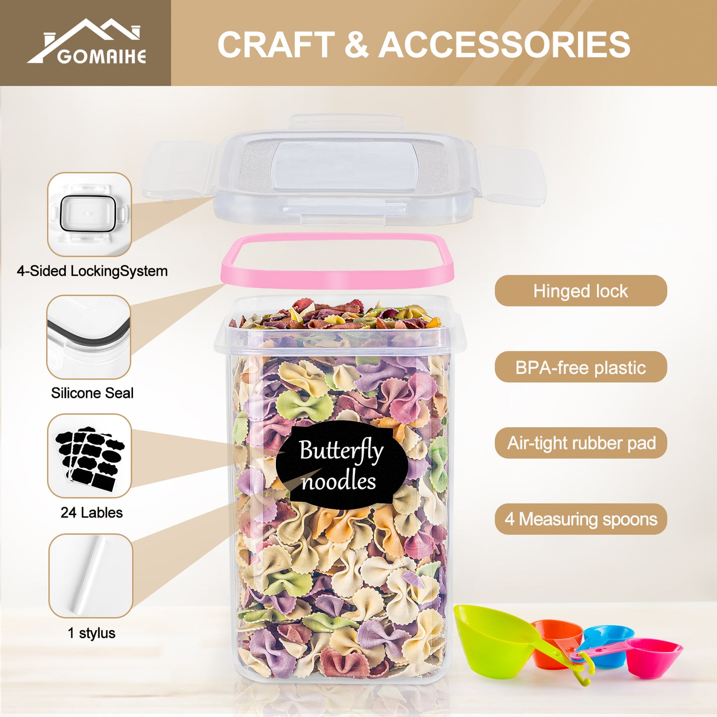 GoMaihe 1.6L Cereal Storage Containers Set of 10, pink