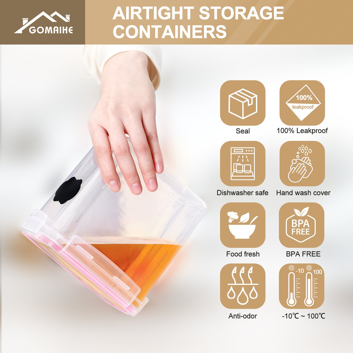GoMaihe 1.6L Cereal Storage Containers Set of 10, pink