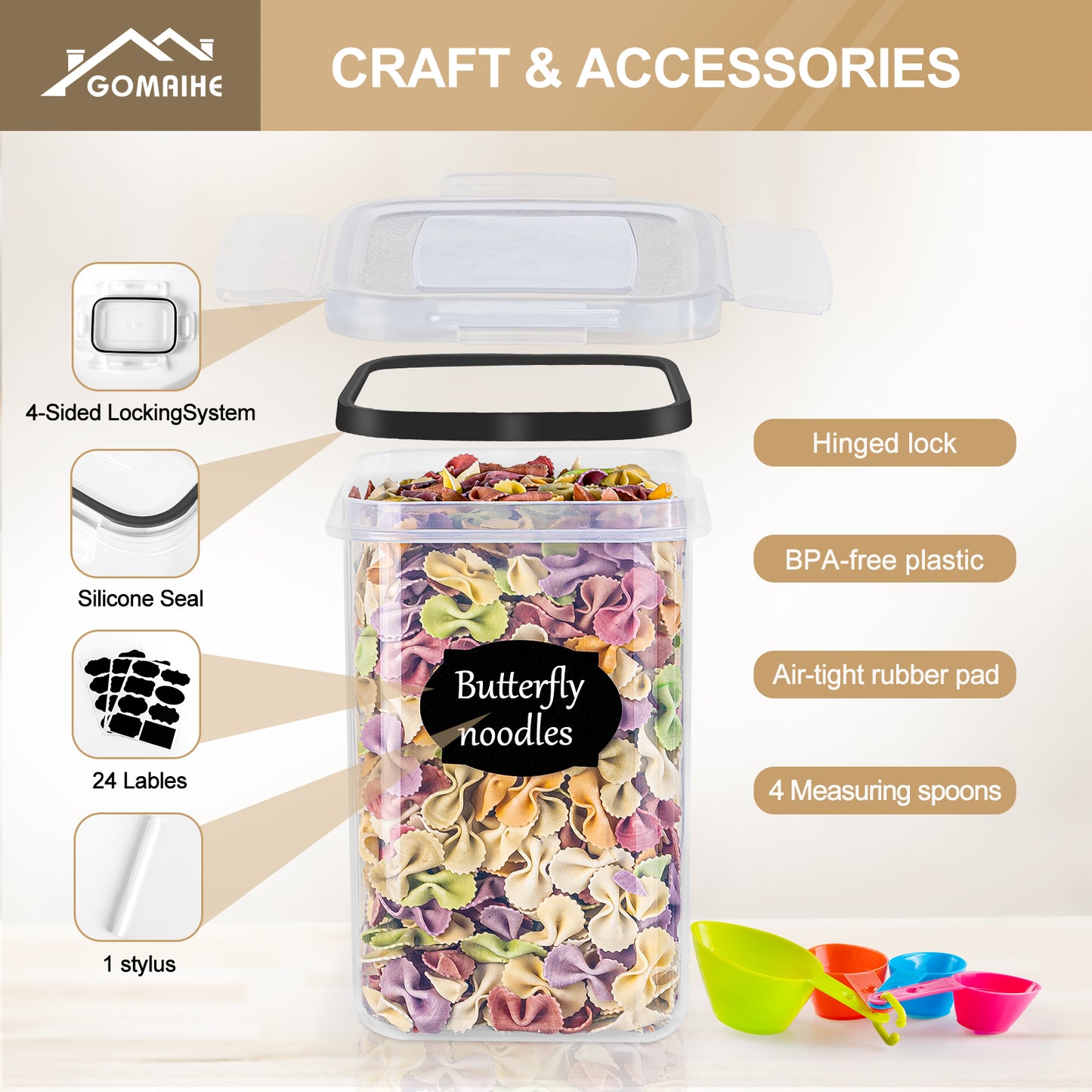 GoMaihe 1.6L Cereal Storage Containers Set of 10, Black