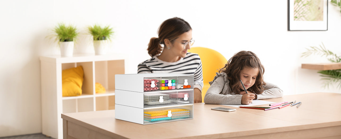 GoMaihe 3pcs Stackable Desk Organizer with Drawers Multifunctional Organizer Box(M)