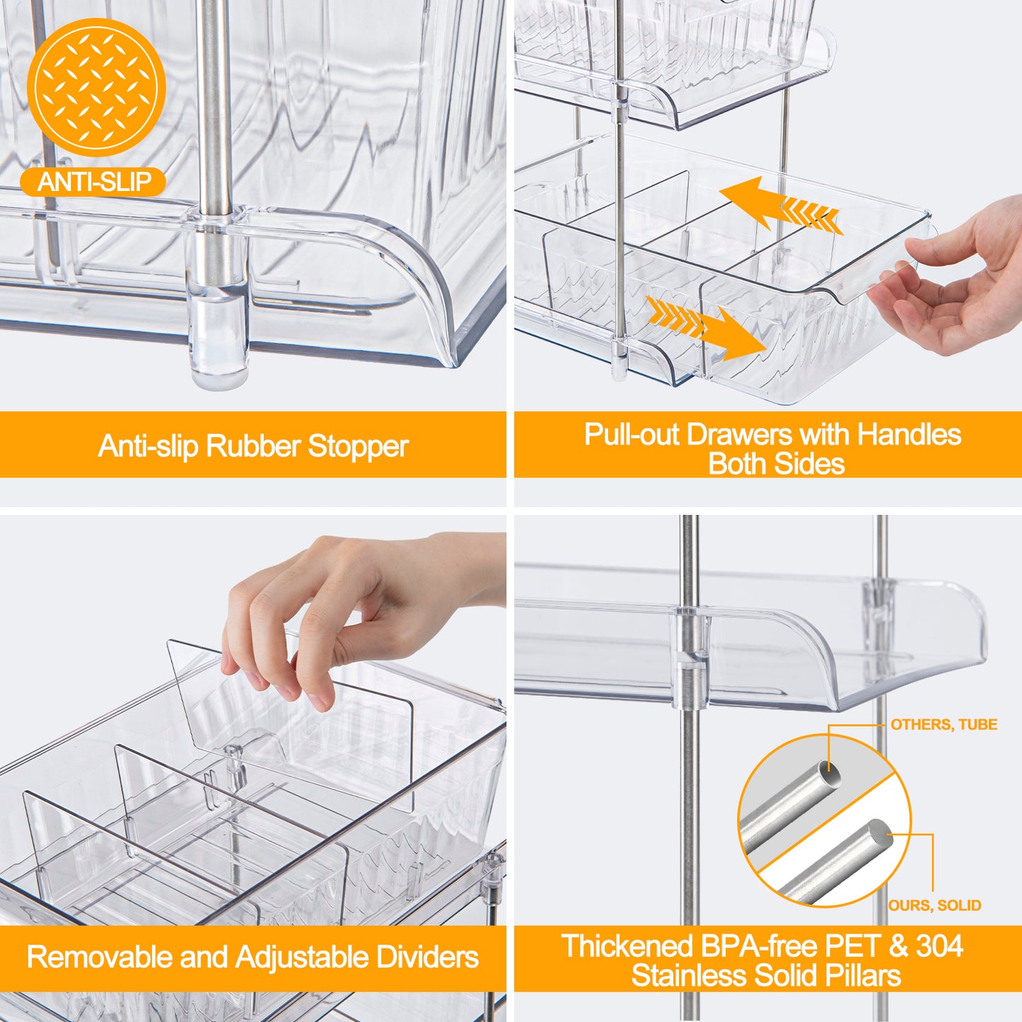 GoMaihe 3-stufiger Badezimmer-Organizer mit Trennwänden, 2er-Pack, transparent