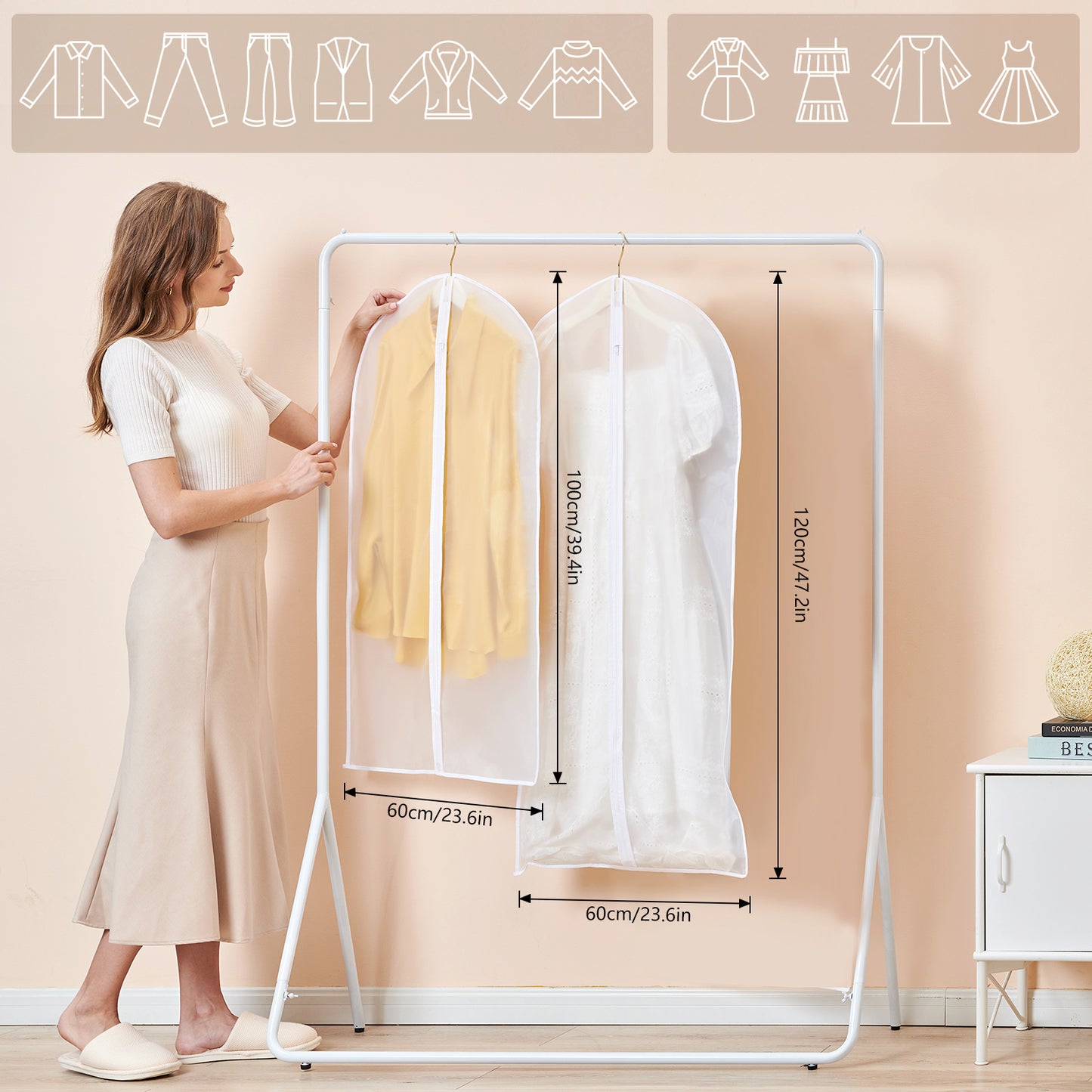 GoMaihe pack de 12 housses de costume, 60 x 120/100 cm housse de vêtement transparente