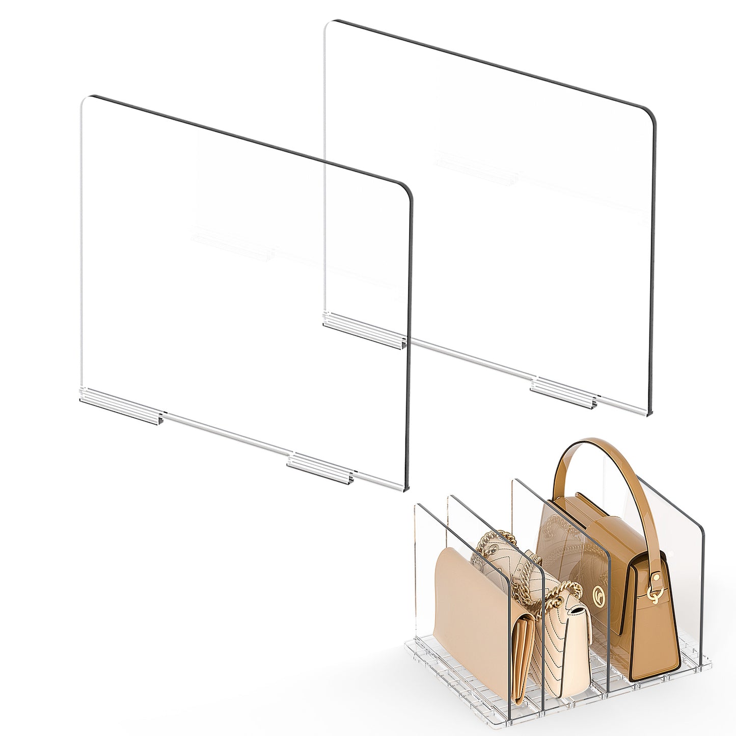 Bag Purse Organizer Accessories: 2-Dividers Plastic Clutch Dividers for Closet Organizers and Storage - Keep Carteras & Pocketbook Upright