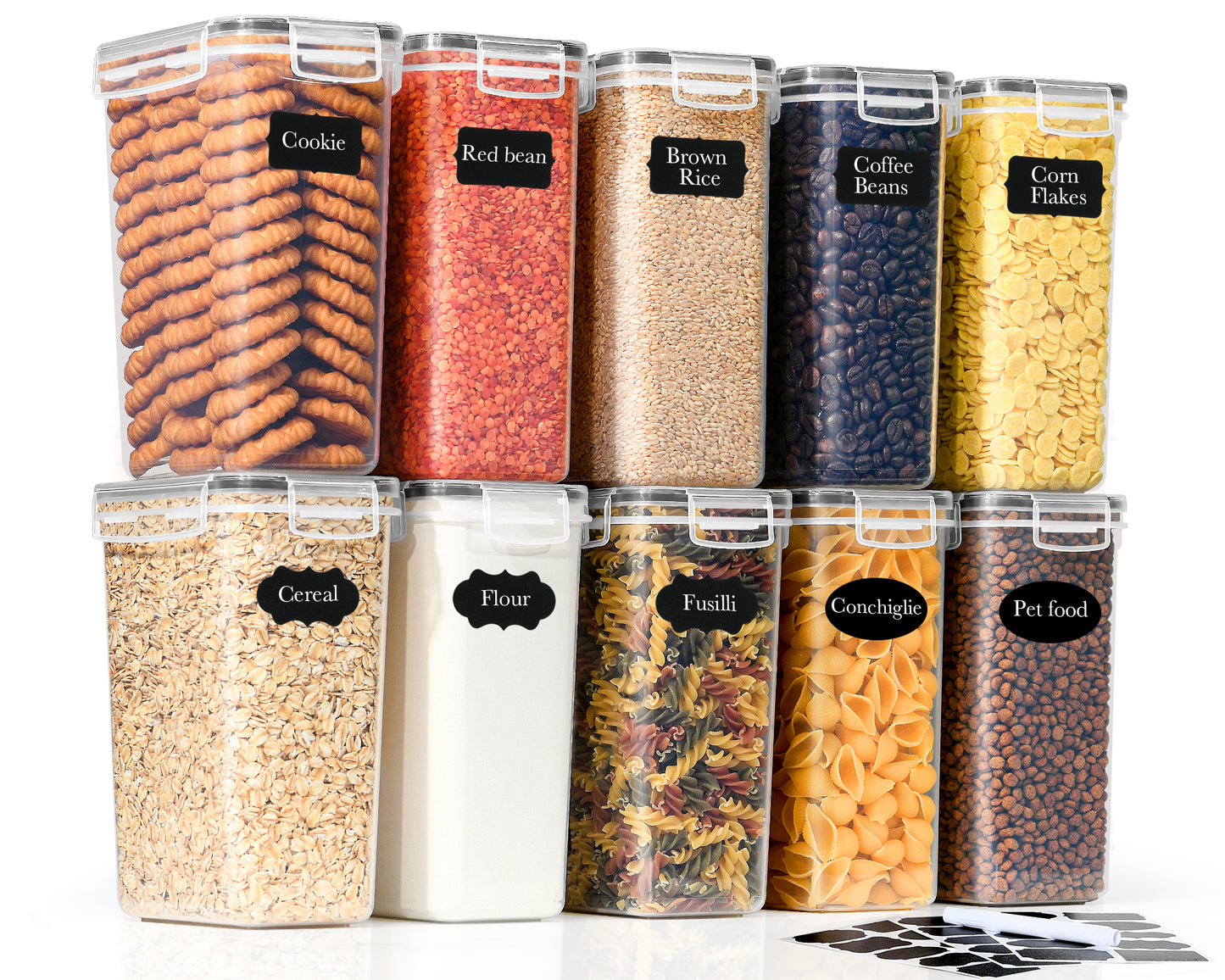 GoMaihe 2L Storage Containers Set of 10: Airtight Food Storage Containers with Lids | Kitchen Storage Box for Cereal, Flour, Pasta, Sugar | BPA-Free | Dishwasher Safe | with Labels & Markers
