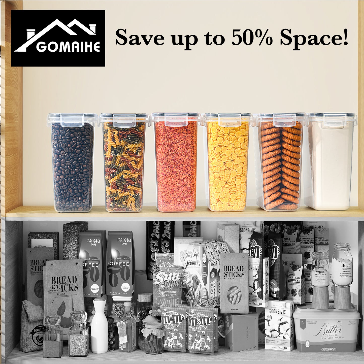 GoMaihe 2L Storage Containers Set of 10: Airtight Food Storage Containers with Lids | Kitchen Storage Box for Cereal, Flour, Pasta, Sugar | BPA-Free | Dishwasher Safe | with Labels & Markers