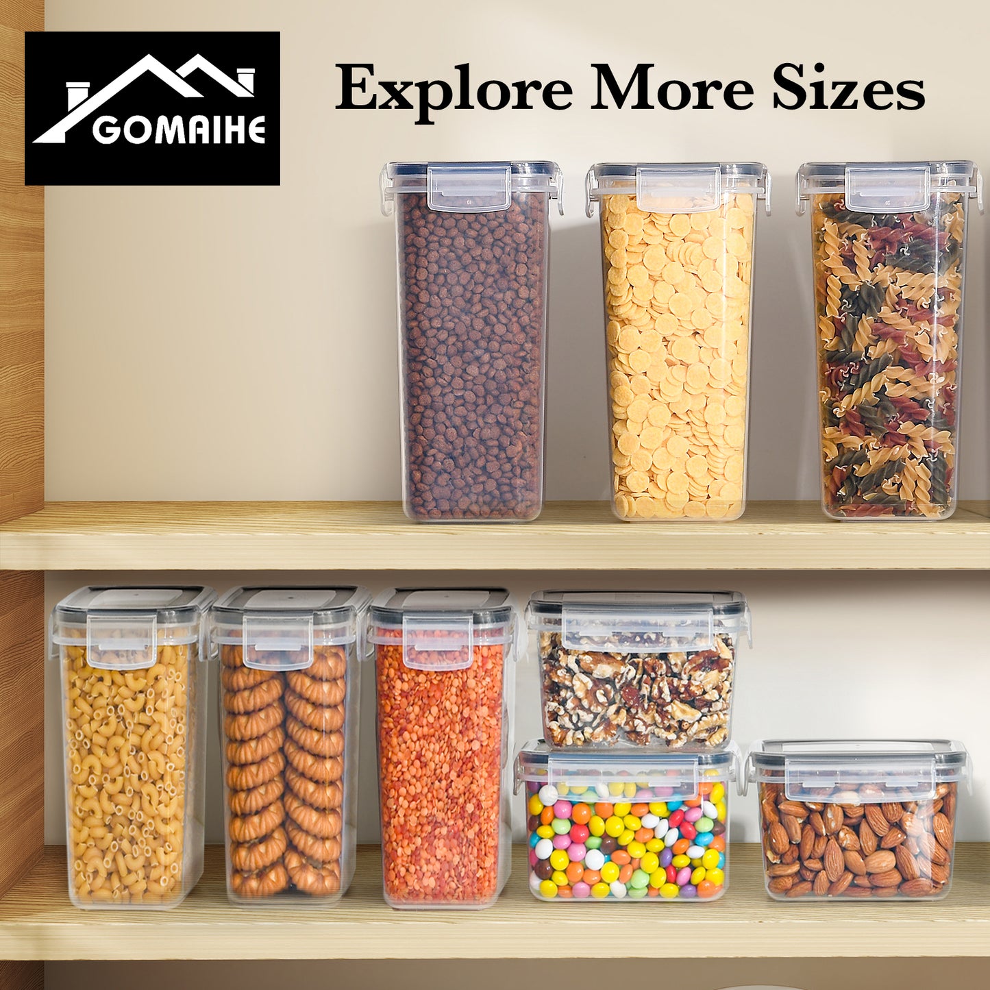GoMaihe 2L Storage Containers Set of 10: Airtight Food Storage Containers with Lids | Kitchen Storage Box for Cereal, Flour, Pasta, Sugar | BPA-Free | Dishwasher Safe | with Labels & Markers
