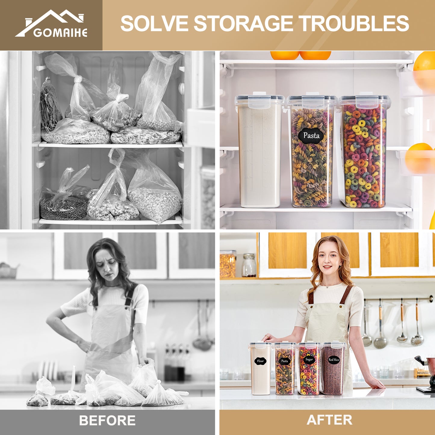 GoMaihe 2.5L Cereal Storage Containers Set of 6