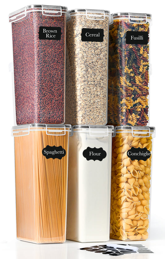 GoMaihe 2.8L Storage Containers Set of 6: Storage Containers with Lids for Spaghetti Storage | Airtight Kitchen Storage Box for Cereal, Flour, Pasta, Sugar | BPA-Free | Dishwasher Safe