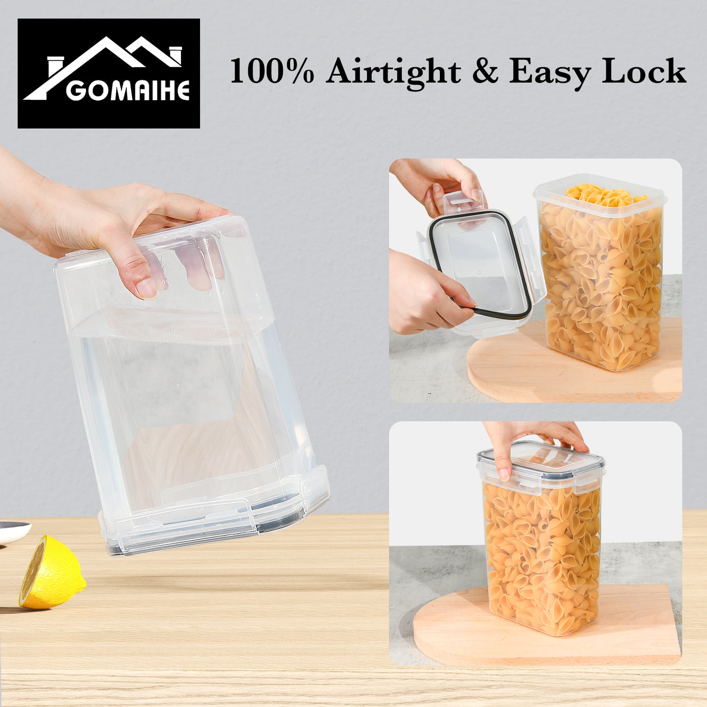 GoMaihe Airtight Storage Containers with Lids, Set of 24: Food Storage Containers with Labels & Markers | Kitchen Storage Box for Cereal, Flour, Cornflakes, Sugar | BPA-Free | Dishwasher Safe