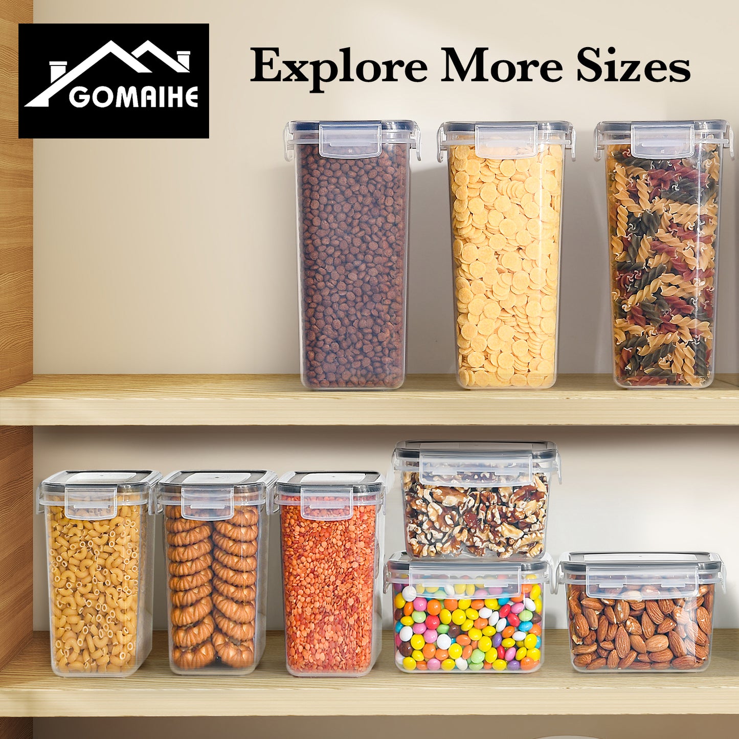 GoMaihe Airtight Storage Containers with Lids, Set of 24: Food Storage Containers with Labels & Markers | Kitchen Storage Box for Cereal, Flour, Cornflakes, Sugar | BPA-Free | Dishwasher Safe