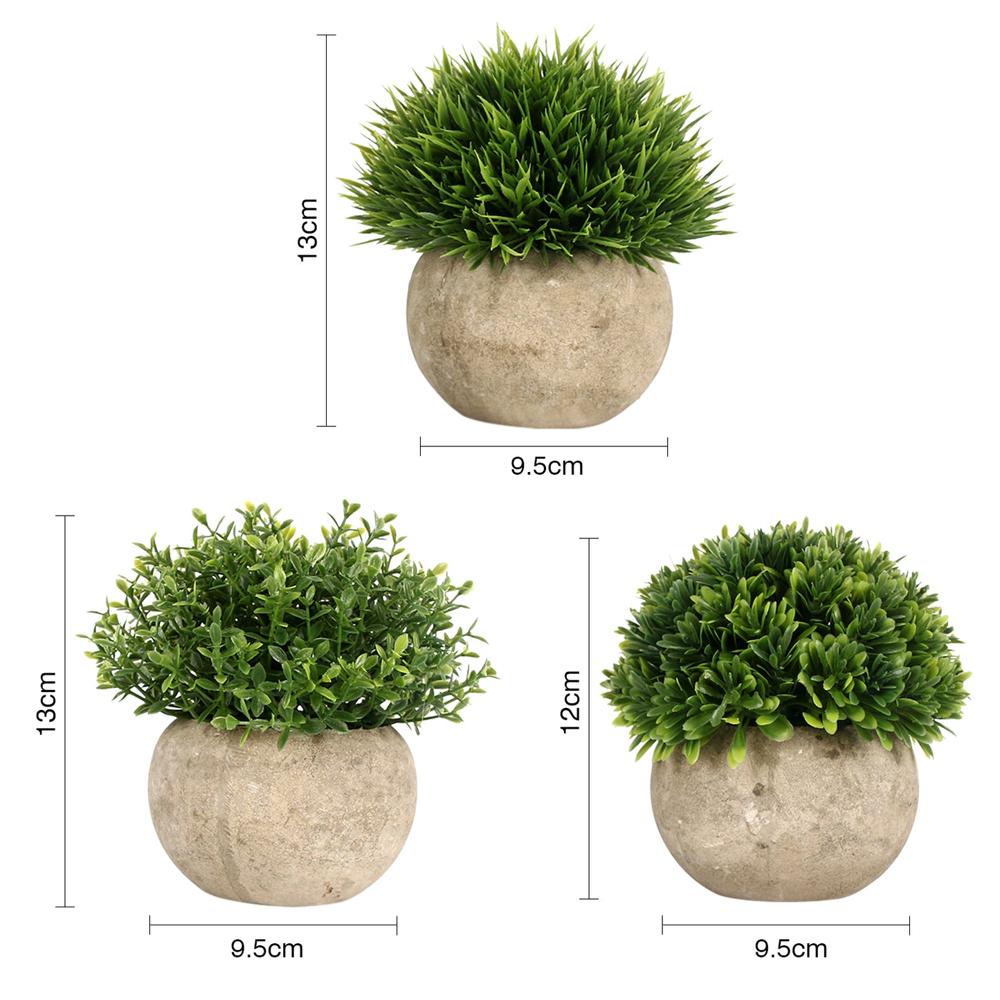 Artificial Plant 3 Pieces with Grey Pot