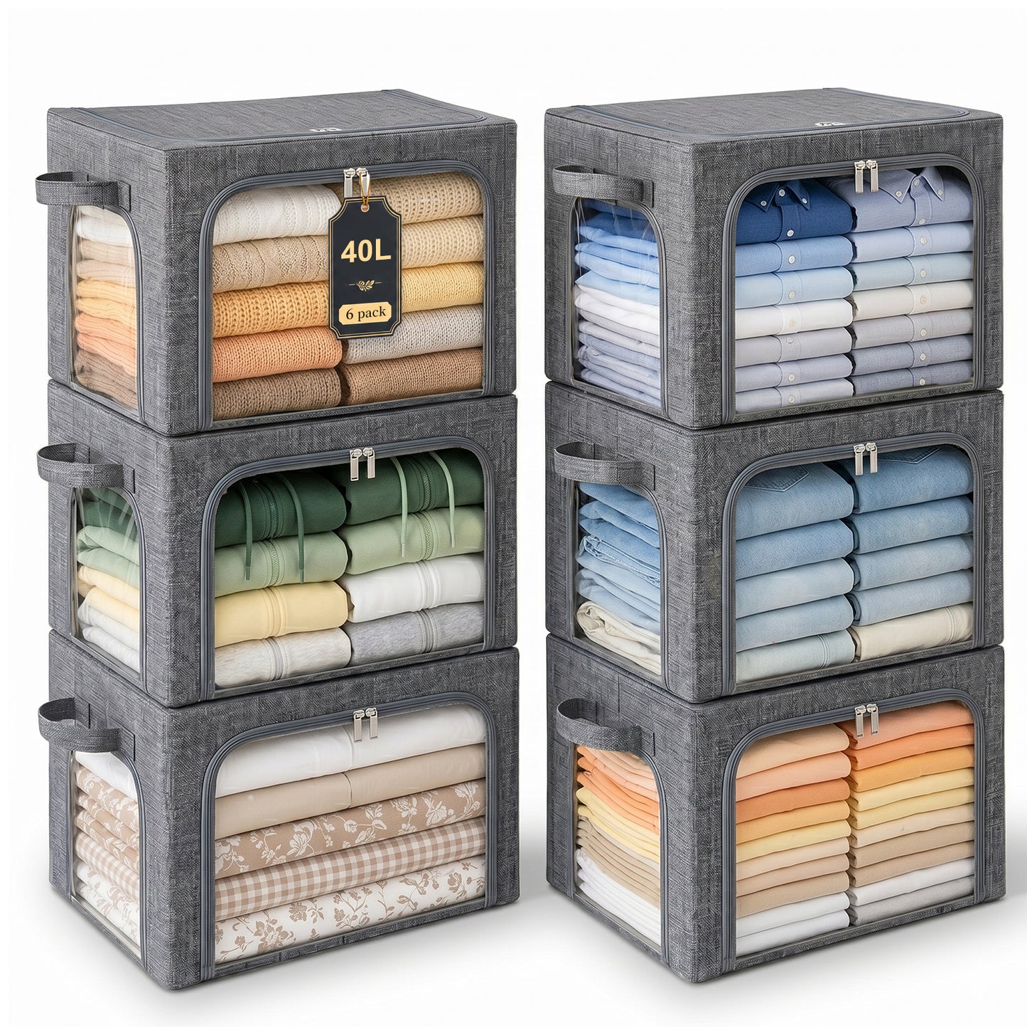 GoMaihe 3-Opening Clothes Storage Bins with Metal Frame for Closet Organizer