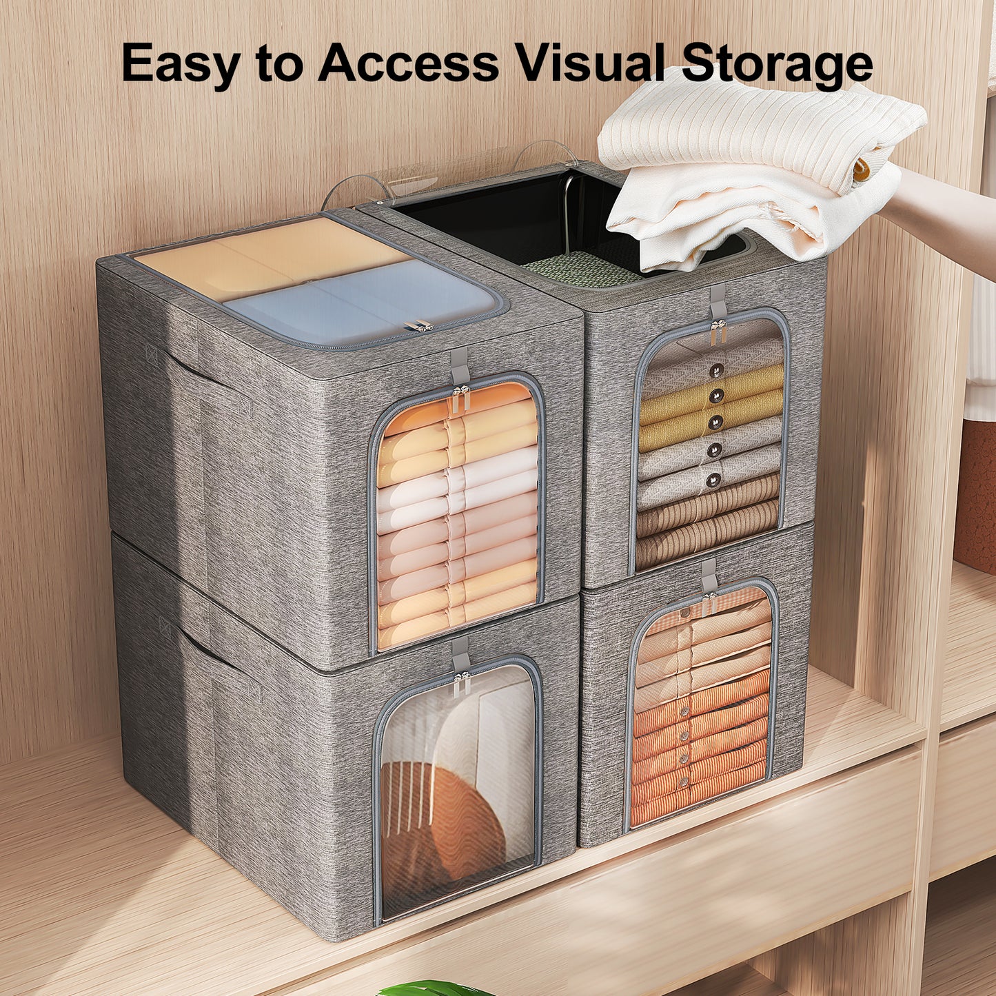 GoMaihe Clothes Storage Bin with Metal Frame 27L 40L 55L