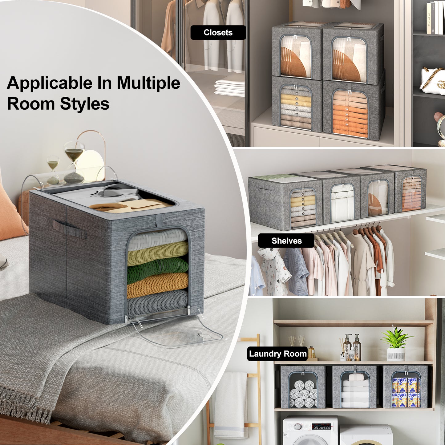 GoMaihe Clothes Storage Bin with Metal Frame 27L 40L 55L