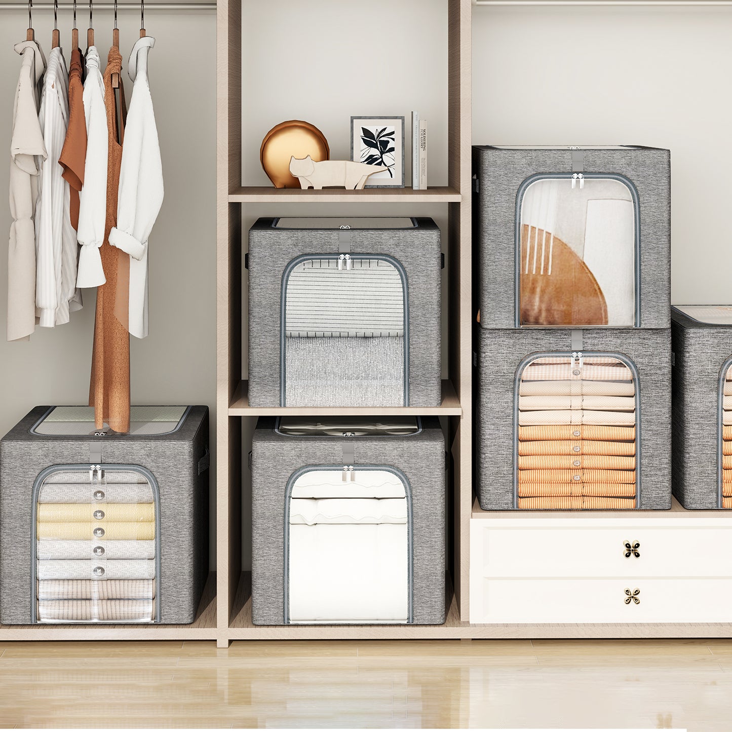 GoMaihe Clothes Storage Bin with Metal Frame 27L 40L 55L