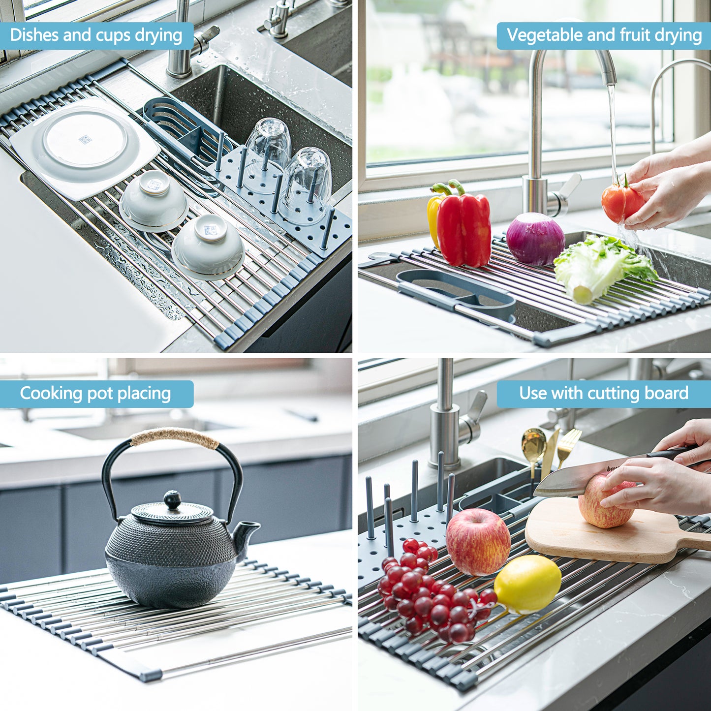 GoMaihe Expandable Roll Up Dish Drying Rack