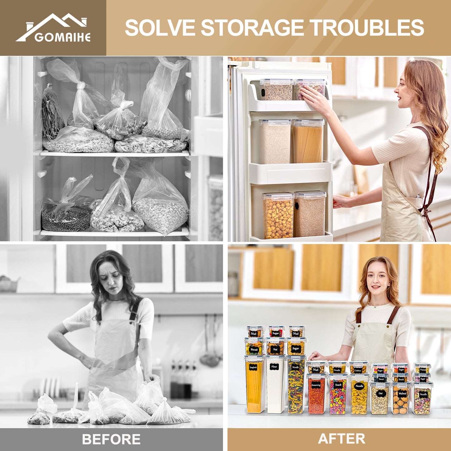 GoMaihe storage containers with lids, airtight storage box: 24-piece storage box kitchen set for flour, cereal, spaghetti
