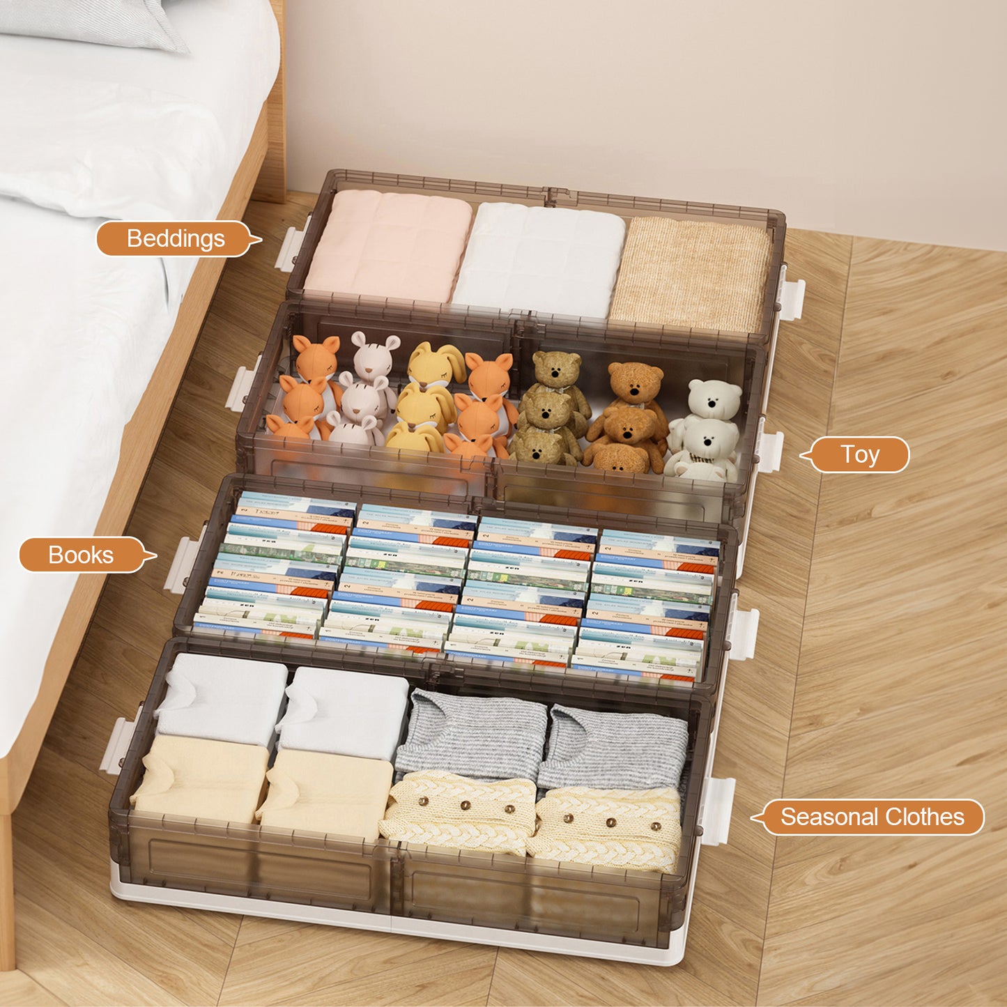 GoMaihe Under Bed Storage Containers Plastic with Wheels 2-Pack (55L,Stackable)