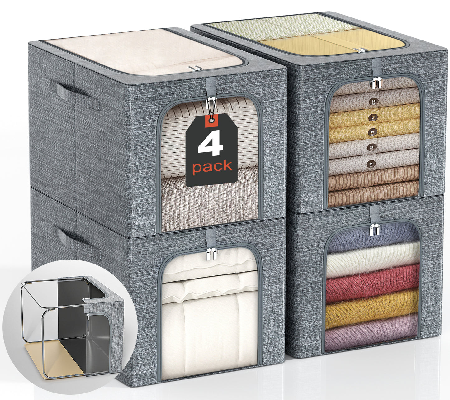 GoMaihe Clothes Storage Bin with Metal Frame 27L 40L 55L