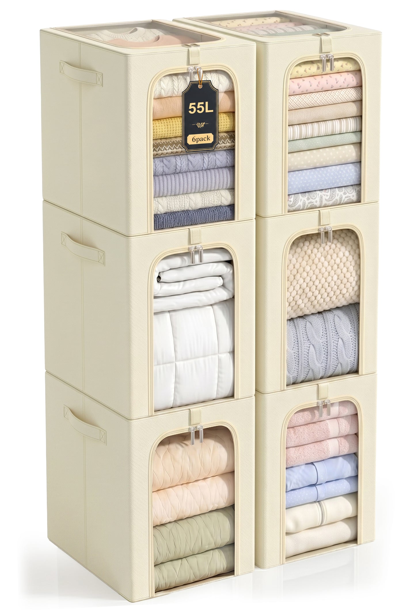 GoMaihe Clothes Storage Bin with Metal Frame for Sweater Organizer Top Shelf Closet
