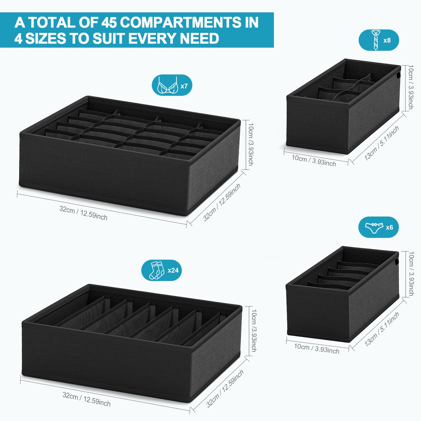 GoMaihe 4 Pack Underwear Organizer Dividers black