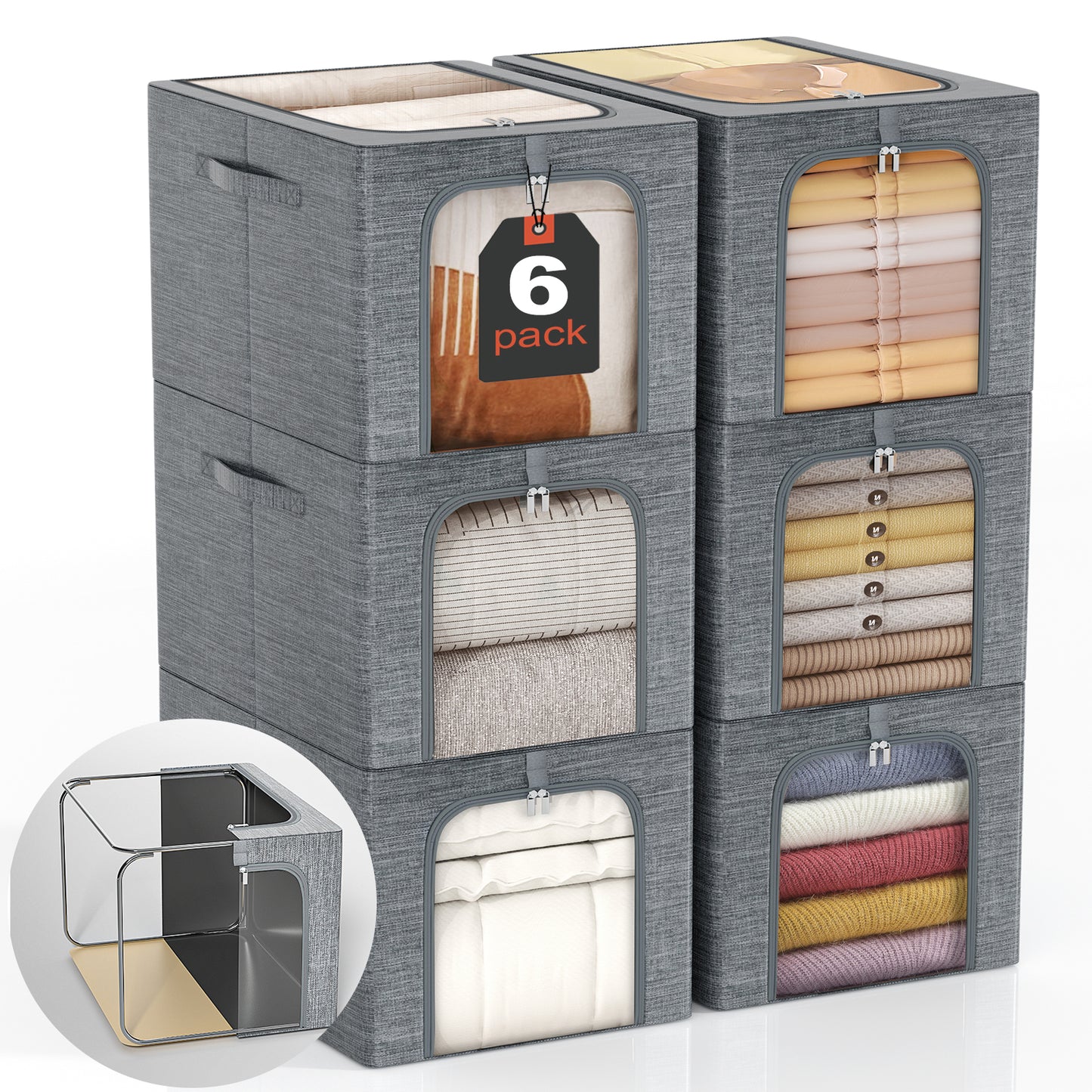 GoMaihe Clothes Storage Bin with Metal Frame 27L 40L 55L