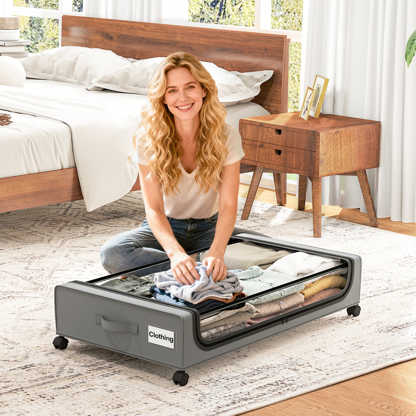 GoMaihe Under Bed Storage with Wheels: Extra Large Underbed Storage Containers with Lids - Rolling Bins for Shoes Clothes in Dorm Bedroom - Metal Drawers Easy Pull-out Grey 2-Pack