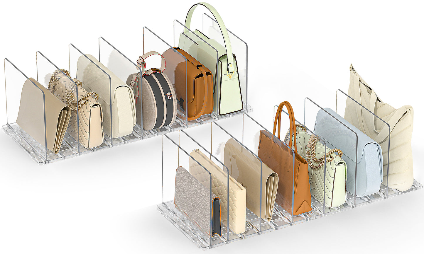 Bag & Purse Organizer for Closet: Adjustable Clear Handbag Storage Shelf - Plastic Clutch Dividers for Closet Organizers and Storage - Keep Carteras & Pocketbook Upright