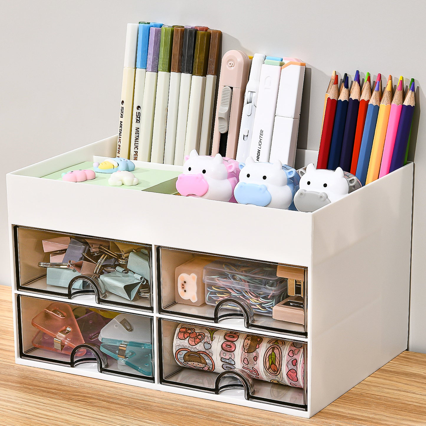 Gomaihe Multifunctional Desk Organizer - 21cm14.2cm*12.2cm (White)