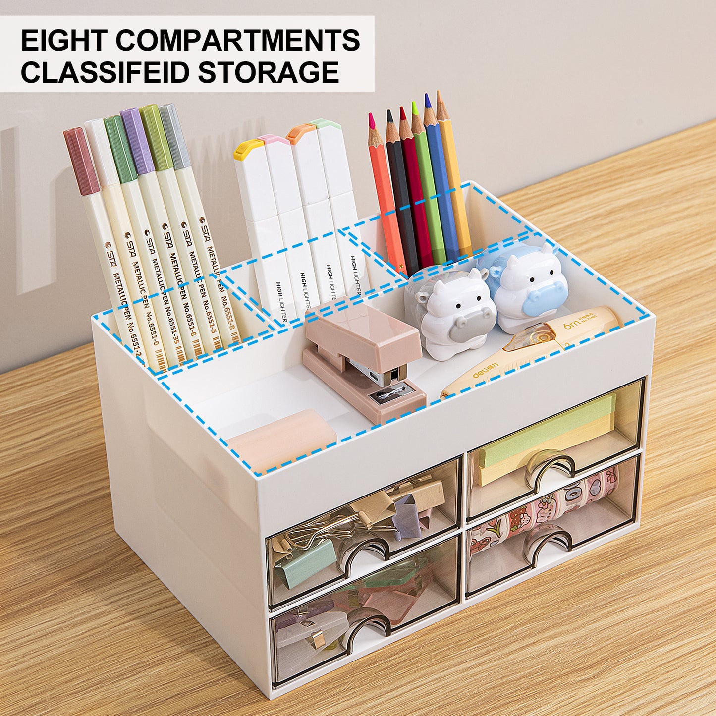 Gomaihe Multifunctional Desk Organizer - 21cm14.2cm*12.2cm (White)