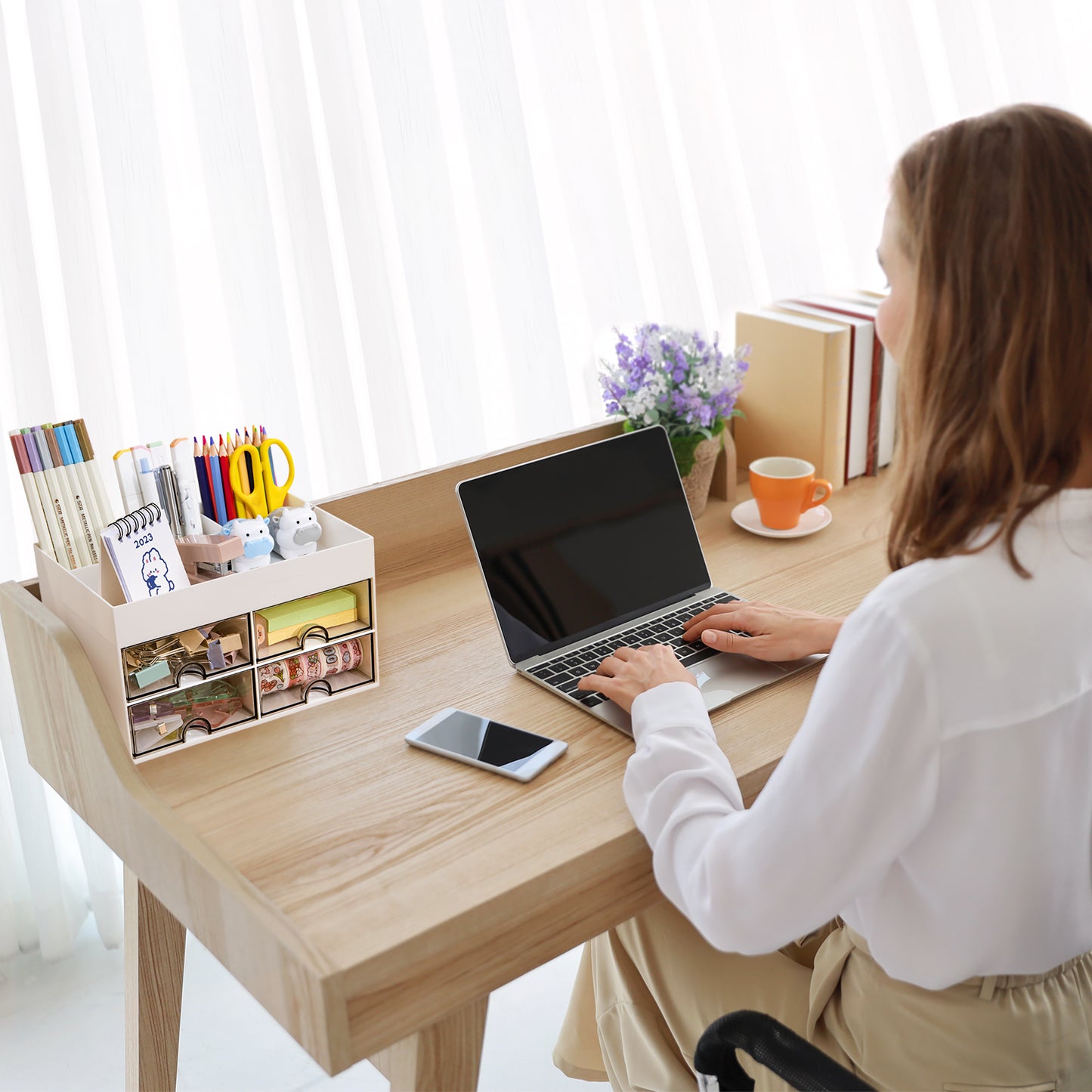 Gomaihe Multifunctional Desk Organizer - 21cm14.2cm*12.2cm (White)