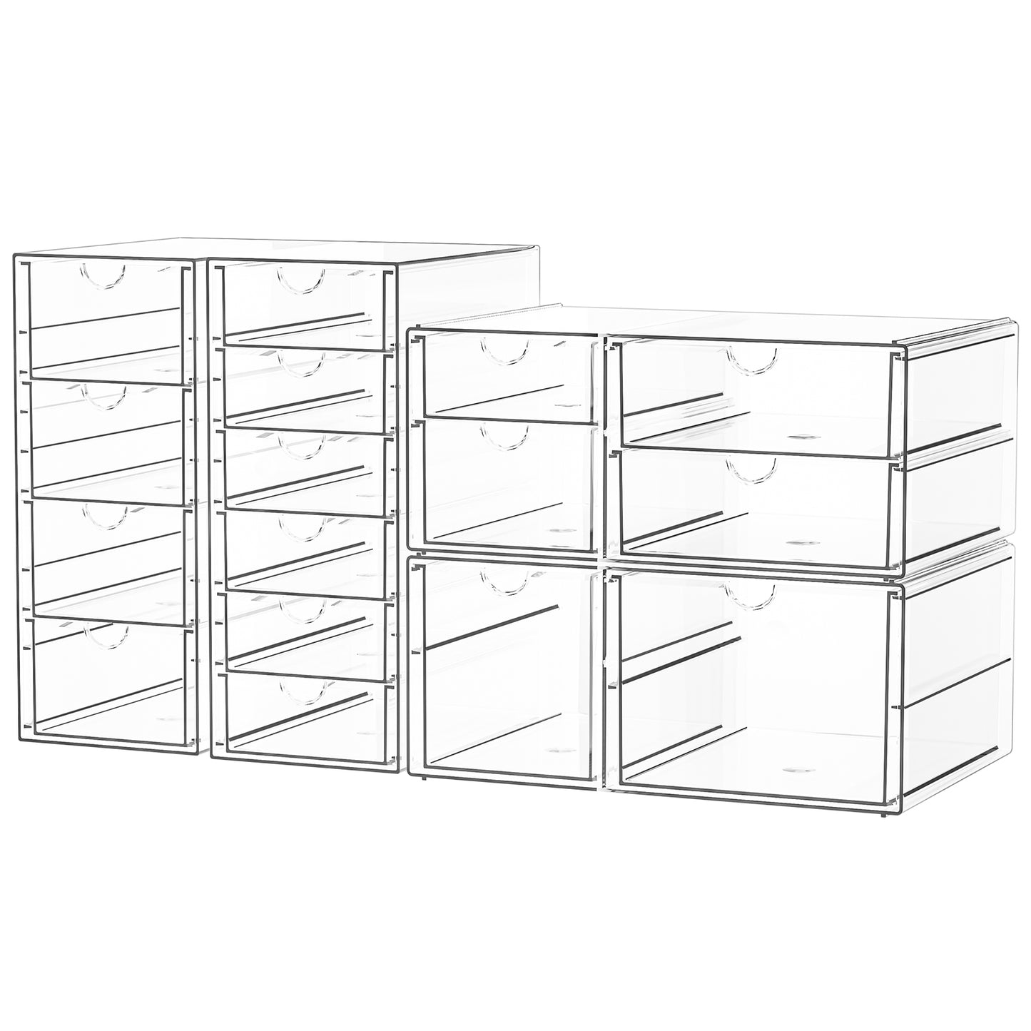 SortNStore Schreibtisch Organizer with 16 Schubladen: 4er-Set Make up Organizer mit Anti-Rutsch-Pads | Stapelbare Schubladenbox für Kosmetik, Bürobedarf, Werkzeug, Bausteine