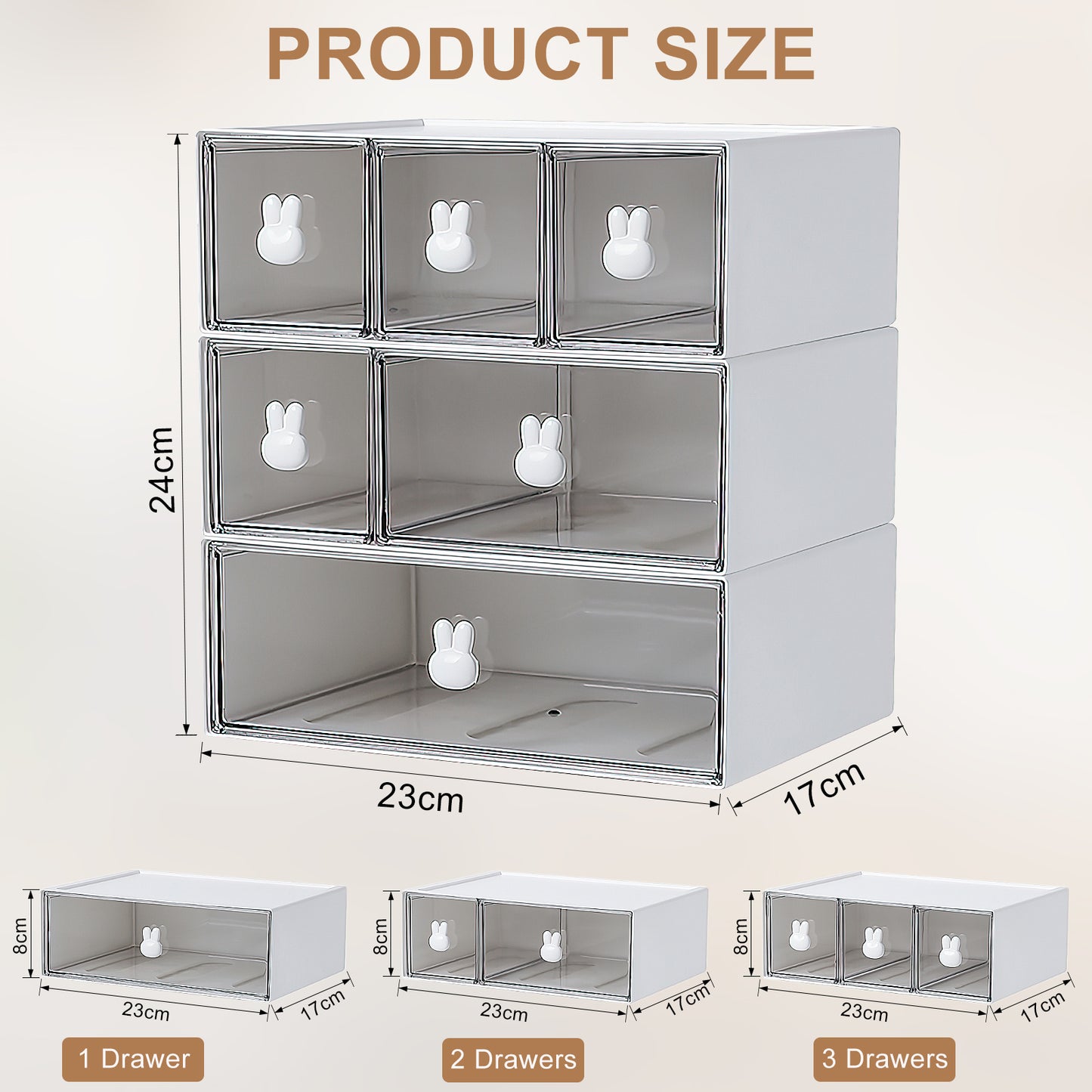 GoMaihe 3pcs Stackable Desk Organizer with Drawers Multifunctional Drawer Organizer Box(L)