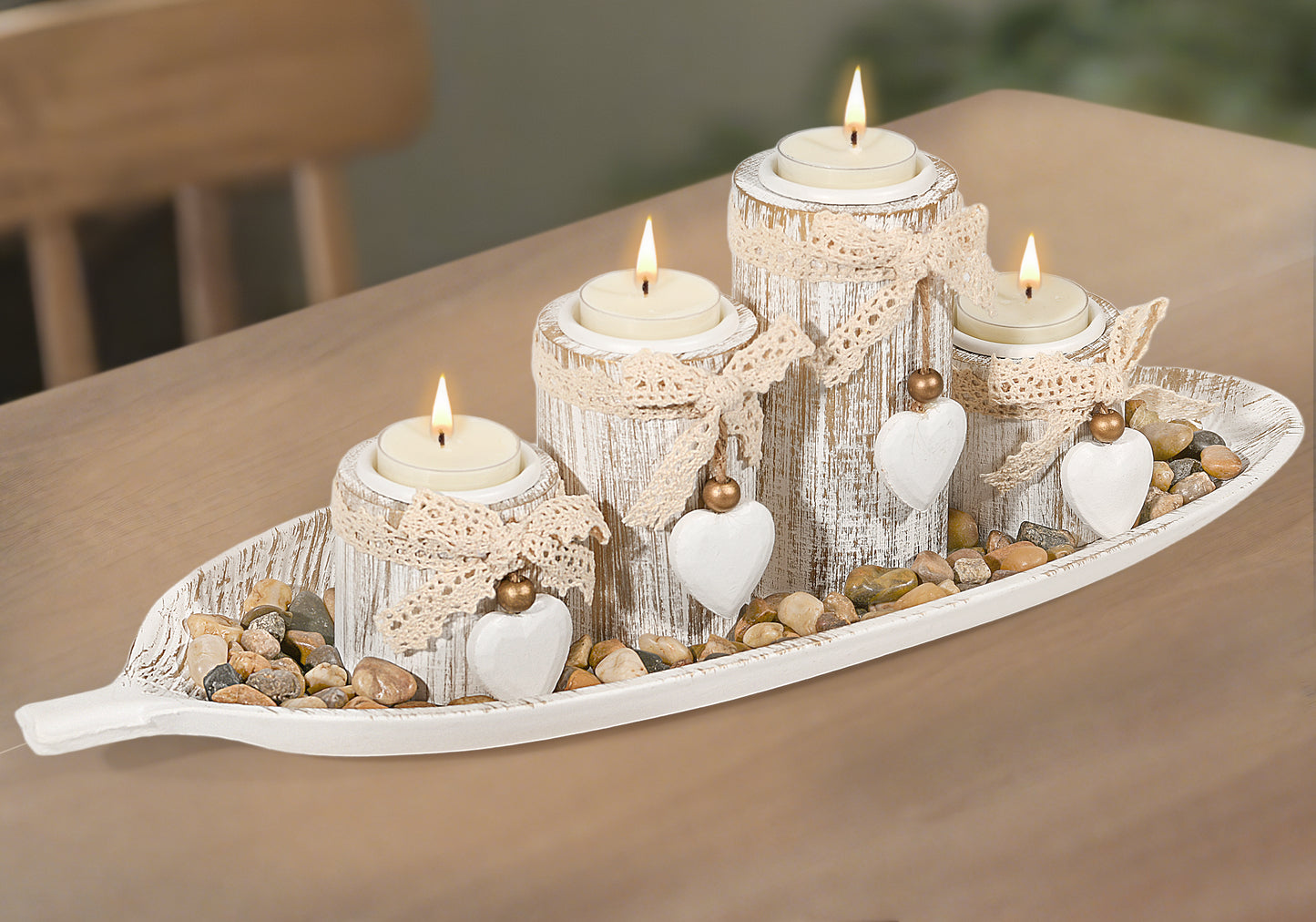 GoMaihe Wooden Candle Holder with Tray, Dining Table Centernpiece Living Room Decor Gift for Holiday