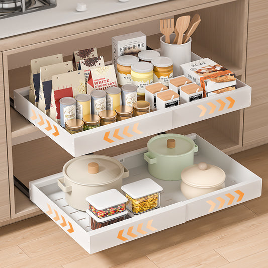 PNNP 2-Piece Telescopic Drawer Extendable Kitchen Drawer: Width Adjustable 32-53 cm with Self-Adhesive Pull-Out Rails No Drilling Required for Retrofitting and Organizing Cabinets | White
