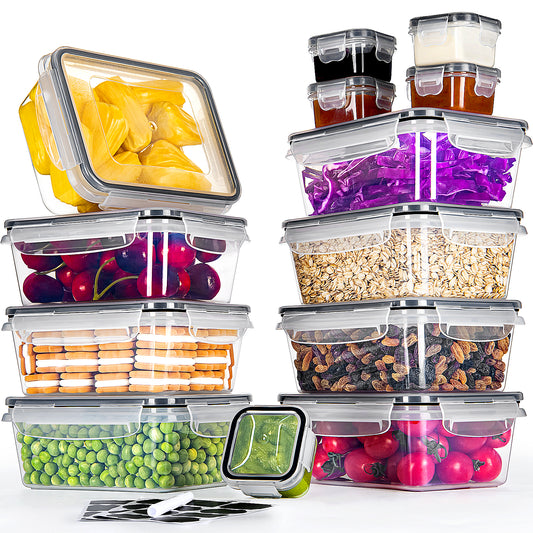 Food Storage Containers with Lids 13PCS: BPA-Free Airtight Meal Prep - Freezer Boxes Microwave Dishwasher Safe - Labels & Marker