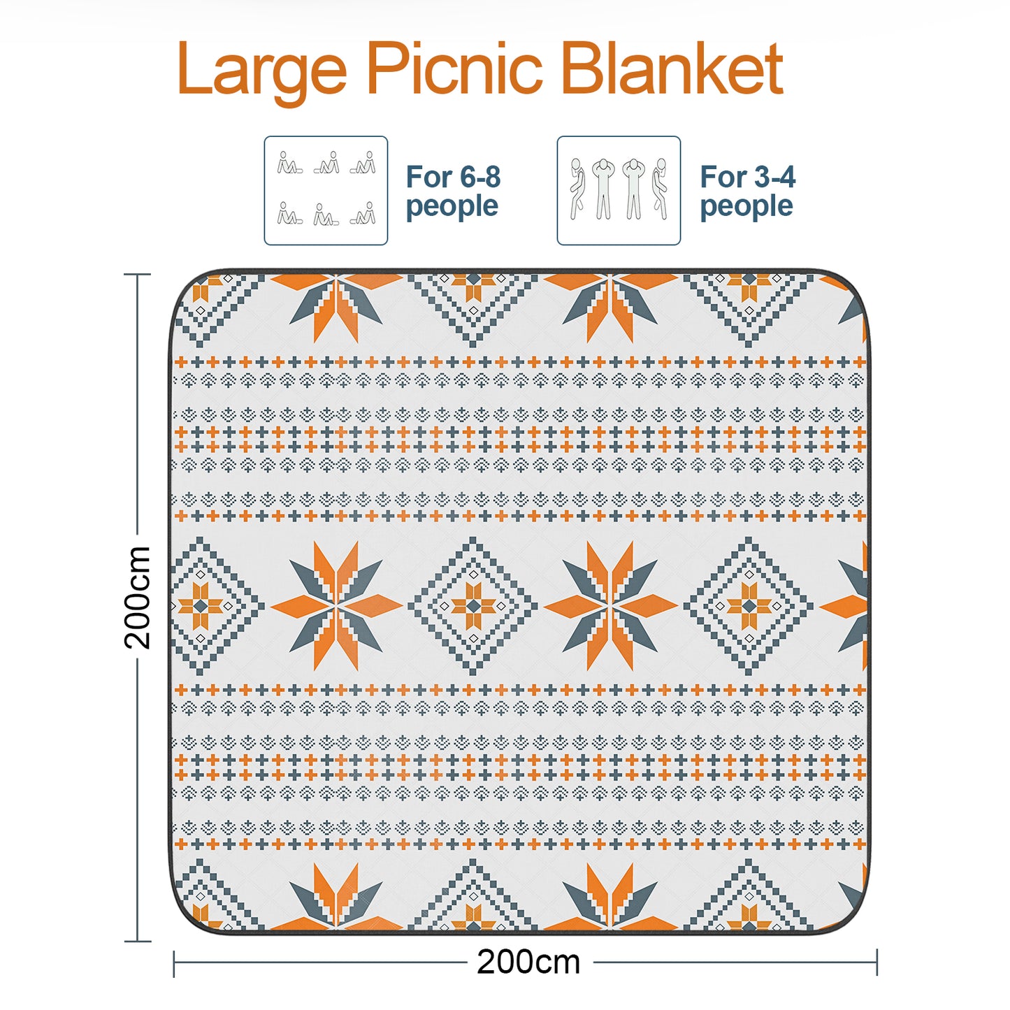Waterproof Picnic Blanket 200 x 200 cm: machine washable picnic mat sand-free picnic tablecloth suitable for family picnic camping beach garden