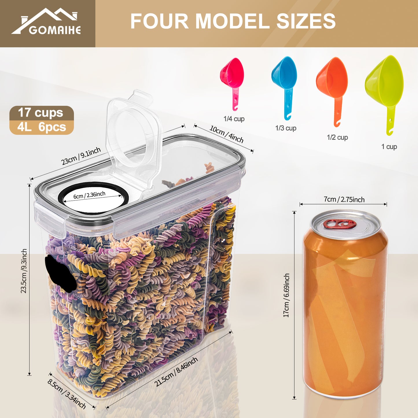 GoMaihe 4L Cereal Storage Containers Set of 6