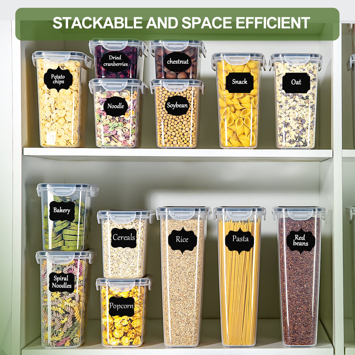 L LONGANCHANG Airtight storage containers with lids, set of 16, BPA-free, kitchen storage boxes with lids, moth-proof kitchen organizer for cornflakes, cereal, and flour, storage containers with labels