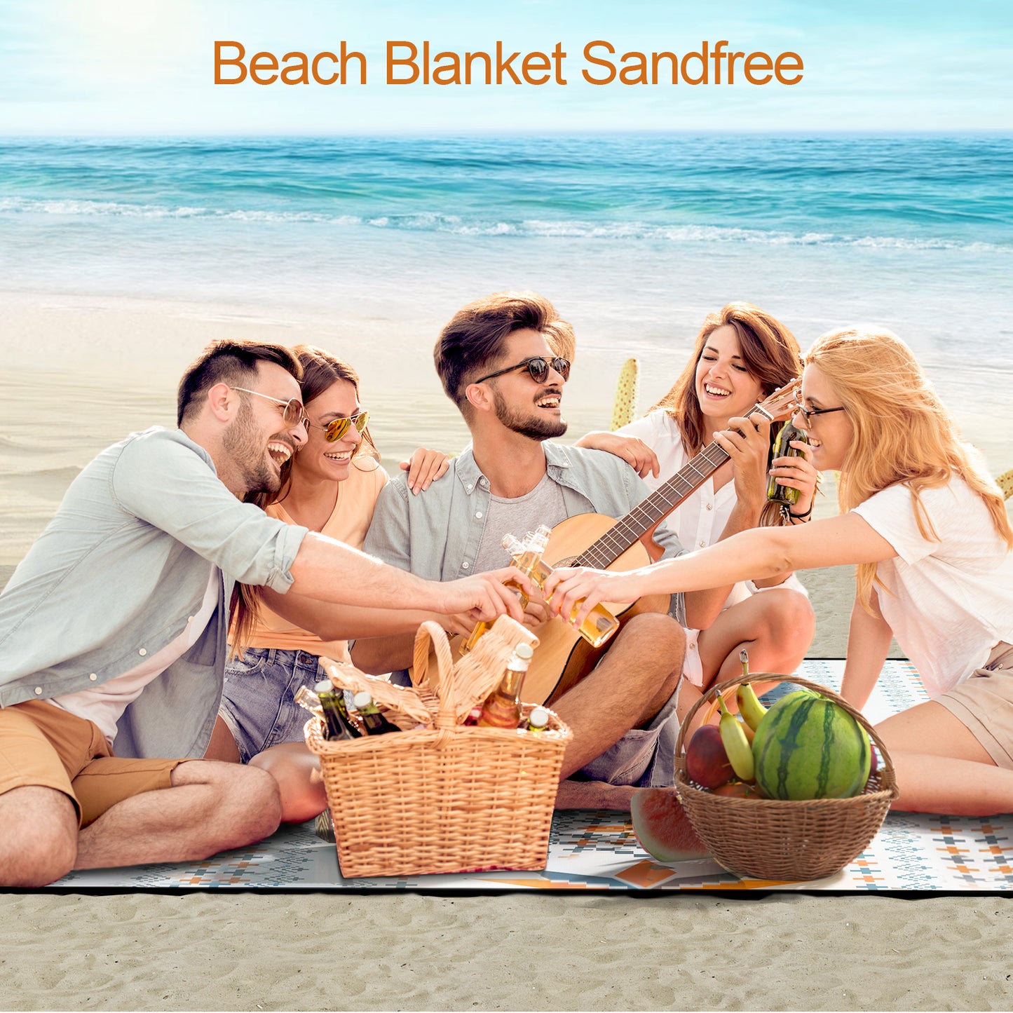 Waterproof Picnic Blanket 200 x 200 cm: machine washable picnic mat sand-free picnic tablecloth suitable for family picnic camping beach garden
