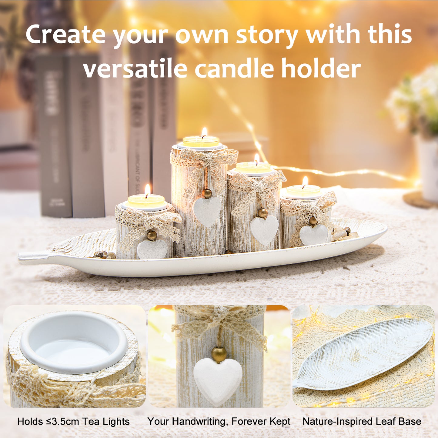 GoMaihe Wooden Candle Holder with Tray, Dining Table Centernpiece Living Room Decor Gift for Holiday
