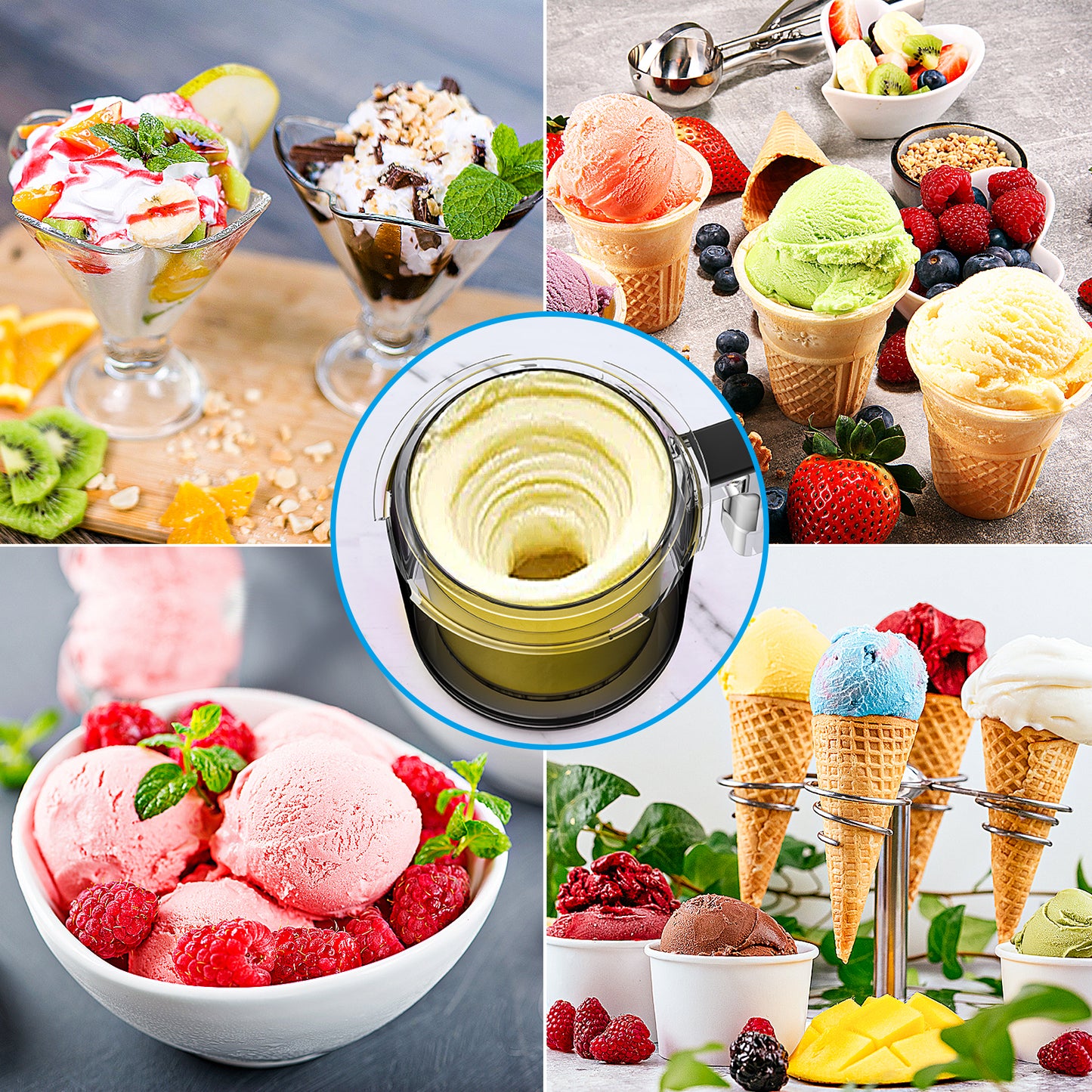 Creami Containers 4-Pack for Ninja Creami NC301 Series – Replacement Pints with Lids, Compatible with NC301/NC300/NC299AMZ/CN305A/CN301CO, BPA-Free, Dishwasher Safe, Leakproof, Pink Green Grey Blue